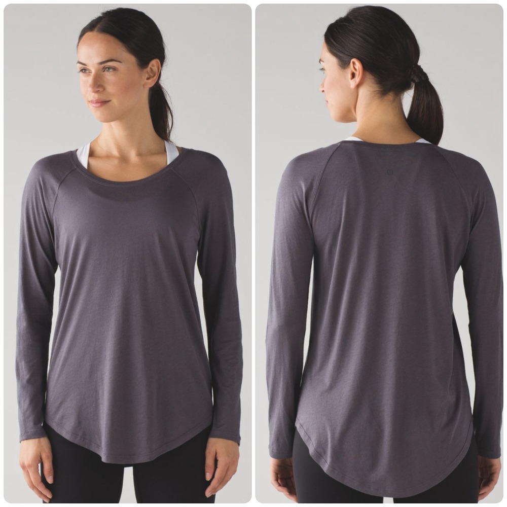 Lululemon Womens Locarno Long Sleeve Active Gym Workout Lounge Shirt Dark Carbon